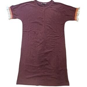 Yakira Bella Merlot Short Sleeve Knee Length 100% Cotton Dress sz Small Ruffle